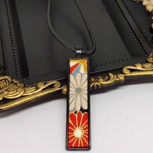 Joyería de kimono japonés, joyería unisex moderna, collar geométrico largo, colgante de kimono negro japonés, regalo para amigo, regalo para mamá