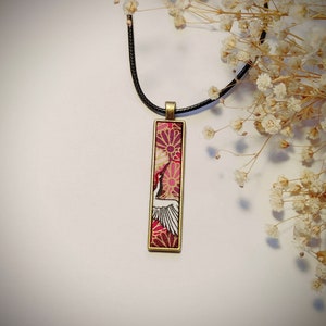 Japanese kimono jewelry, modern unisex jewelry, long geometric necklace, japanese crane kimono pendent, gift for friend, gift for boyfriend