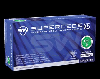 Supercede-X5 Nitrile Exam Gloves, Powder-Free, Non-Sterile, Non-Latex, Single Use | Convenient Dispenser Pack of 100. Multiple Sizes