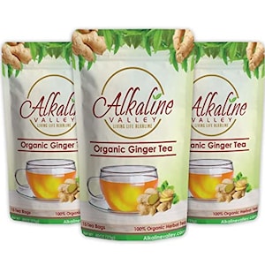 Ginger Tea Organic - 100% Alkaline - 45 Unbleached/Chemical-Free Ginger Tea Bags
