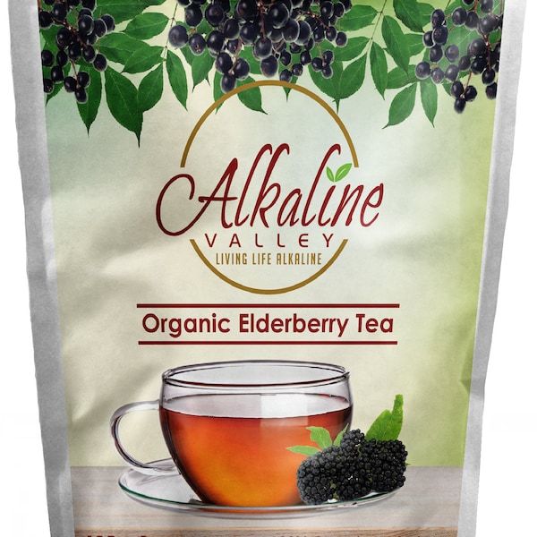Elderberry Tea - 100% Organic and Alkaline - 15 Unbleached/Chemical-Free Elderberry Tea Bags - Caffeine-Free, No GMO