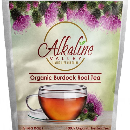 Organic Burdock Root Tea - 100% Alkaline - 15 Unbleached/Chemical-Free Burdock Root Tea Bags - Caffeine-Free, No GMO