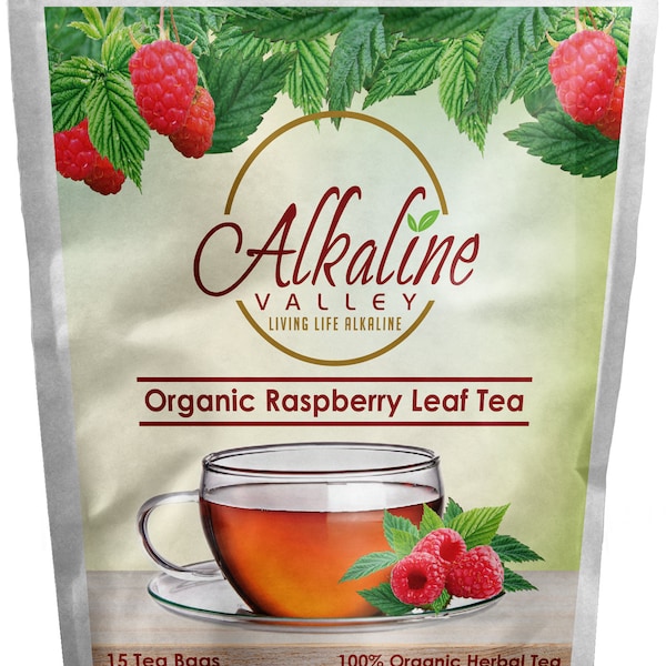 Red Raspberry Leaf Tea - 100% Alkaline and Organic - 15 Unbleached/Chemical-Free Raspberry Leaf Tea Bags - Caffeine-Free, No GMO