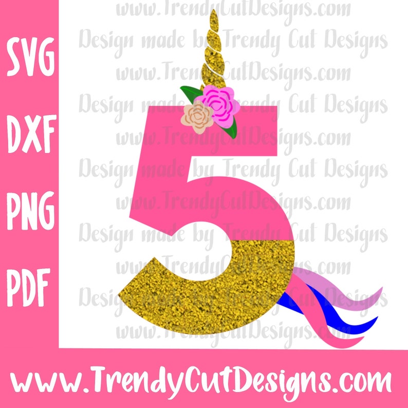Download Fifth Birthday Unicorn Svg Png Dxf Pdf files for Cutting | Etsy