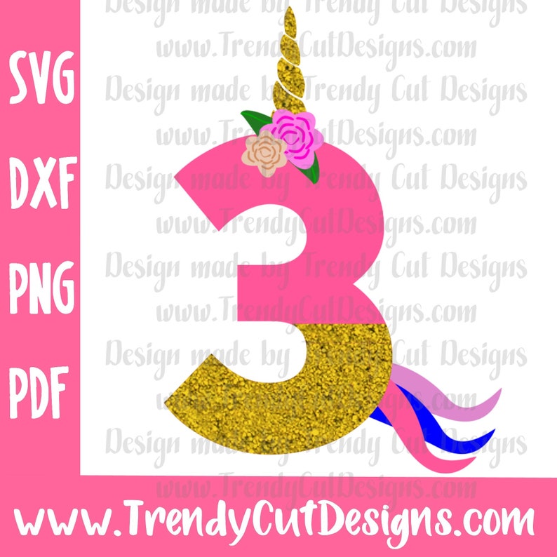 Third Birthday Unicorn Svg Png Dxf Pdf Files for Cutting | Etsy