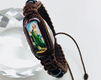 Saint Jude Thaddeus bracelet BW// San Judas Tadeo pulsera doble tejido color cafe