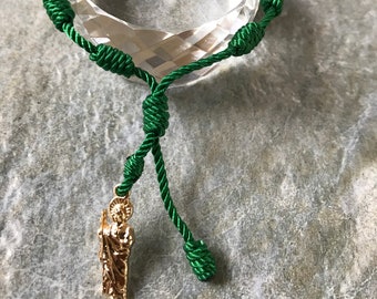 St. Judas Gold Plated And Green string knot bracelet handmade