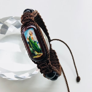 Pulsera San Judas Tadeo BW// San Judas Tadeo pulsera doble tejido color café