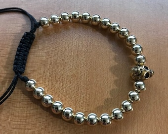 Hand made skull gold plated beads Brazalete Pulsera de calavera de oro laminado