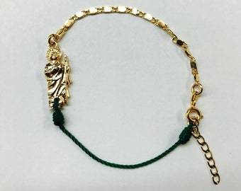 Judas Thaddeus 14k Plated Gold Chain and Thread Bracelet// Pulsera San Judas Tadeo de 14k Oro Laminado e Hilo