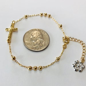 Gold plated beads crucifix bracelet / pulsera con crucifico y bolas de oro laminado ajustable