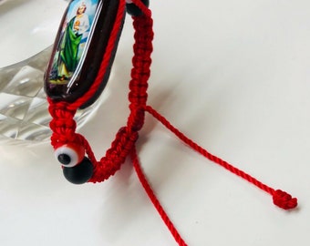 St. Judas Evil Eye Bracelet for Baby size or Adult size Red woven string