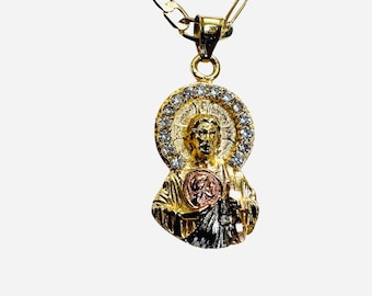 San Judas Tadeo pendant 14k Gold filled and Figaro chain Necklace