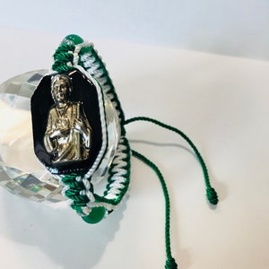 Handmade bracelet St. Jude Thaddeus GN/WT San Judas Tadeo pulsera doble tejido hecha a mano