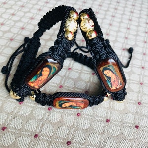 Virgen de Guadalupe 3 pieces 18k Plated Gold Black Bracelets