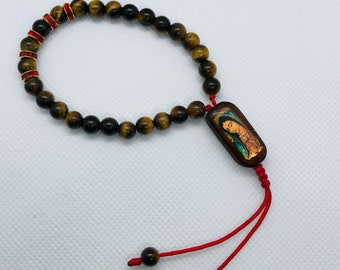 Virgen de Guadalupe Bracelet Eye of Tiger Beads