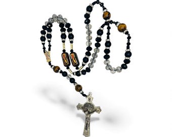 Rosary Buchon  Virgin of Guadalupe design, crafted of crystal and natural stones