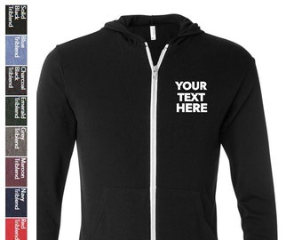 Custom Your Own Text, Logo, Personalized BELLA + CANVAS - Unisex Triblend Lightweight Full-Zip Hooded Long Sleeve Tee - 3939 for Men & Women