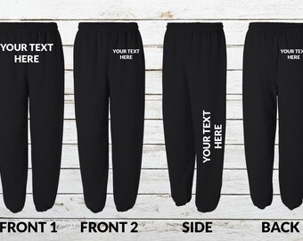 sweatpants with words on front
