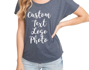 Personalized Text Women's Scoop neck Tee: Custom Logo Photo Triblend Shirt