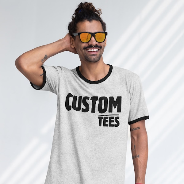 Custom Ringer Tee: Personalized Photo, Logo, Design T-Shirt for Men