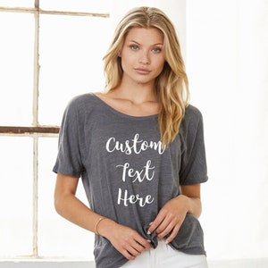 Custom Your Own Text, Logo, Design, Personalized Slouchy Short Sleeve Relaxed Loose Fit Tee, T-Shirt for Women