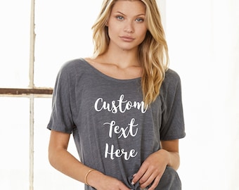 Custom Your Own Text, Logo, Design, Personalized Slouchy Short Sleeve Relaxed Loose Fit Tee, T-Shirt for Women