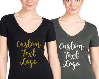 Custom Text Women's V-Neck T-Shirt: Personalized Photo Logo