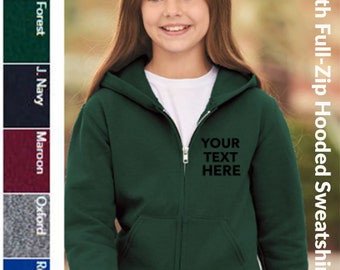 Custom Text, Logo, Design, Personalized Youth Full Zipper Sweatshirt, Gildan - Heavy Blend™ Youth Full-Zip Hooded Sweatshirt - 18600B