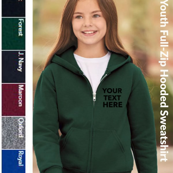 Custom Text, Logo, Design, Personalized Youth Full Zipper Sweatshirt, JERZEES - NuBlend Youth Full-Zip Hooded Sweatshirt - 993BR