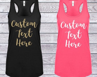 Custom Text, Racerback Tank Top: Personalized Logo, Design, Photo, Women's Cotton Blend Shirt