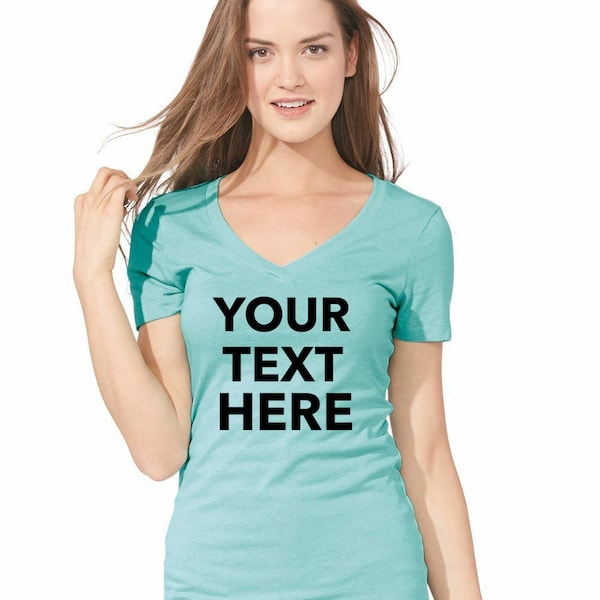 Personalized Women's V-Neck T-Shirt: Custom Text & Design