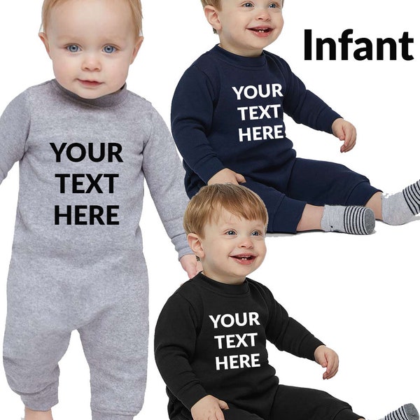 Custom Own Text, Logo, Personalized Infant Long Sleeve Bodysuit, Rabbit Skins - Infant Fleece One-Piece - 4447