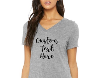 Custom Your Own Text, Logo, Relaxed Loose Fit V-Neck , BELLA + CANVAS - Women’s Relaxed Jersey V-Neck Tee - 6405 T-Shirt