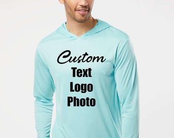 Custom Text Performance Long Sleeve Hoodie: UPF 50 Sun Protection, Dri Fit Unisex Shirt