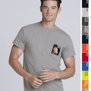 Add Your Own Photo, Image, Logo Custom Pocketed T-Shirt, Custom Pocket T Shirts, Gildan - DryBlend Pocket T-Shirt - 8300