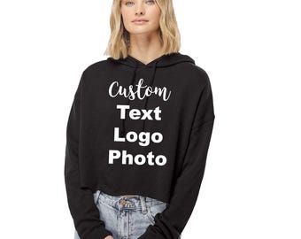 Custom Text  Crop Hoodie, Personalized Logo Photo Women Cropped Sweatshirt Soft Lightweight Hoodie