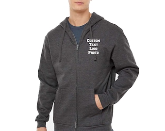 Custom Text Full-Zip Hooded Jacket, Personalized Photo Logo Unisex Sweatshirt