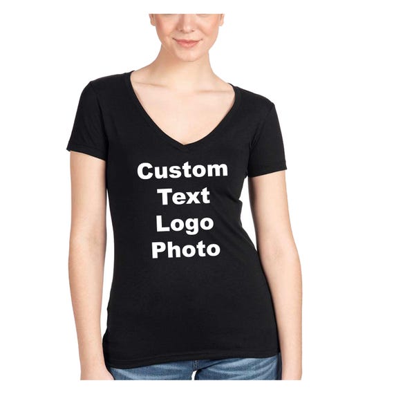 Custom Women V Neck Shirt, Personalized Text Logo Photo  V-Neck T-Shirt, Fitted Ladies Tee