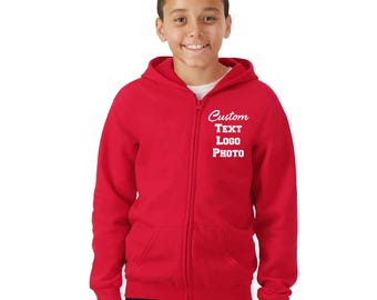Custom Text  Youth Full-Zip Hooded Sweatshirt: Personalized Photo Logo image Full-Zip Jacket