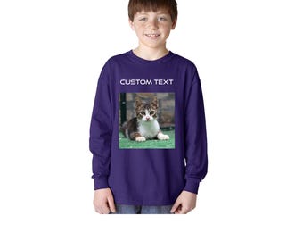 Custom Photo Youth Long Sleeve T-Shirt: Personalized Image, Logo Tee