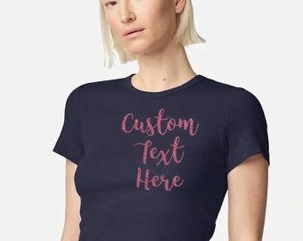 Custom Glitter Text Crop Top: Personalized Sparkle Logo Baby Tee