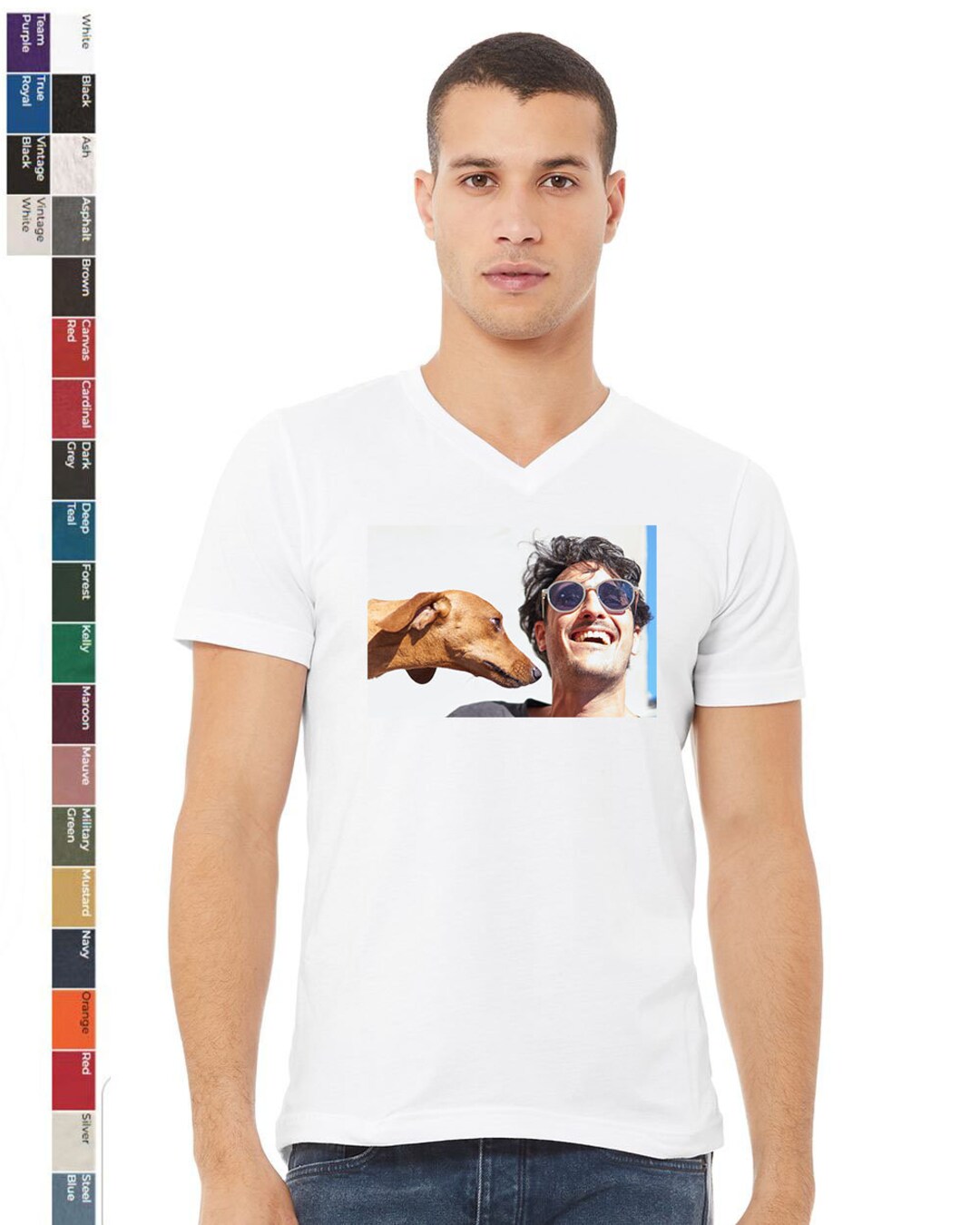 Custom V-neck T-shirt: Personalized Photo, Image, or Logo - Bella ...