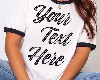 Personalized Ringer T-Shirt: Custom Photo, Text, Logo Team Varsity Shirt Tees