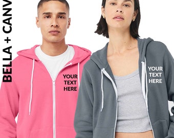 Custom Your Own Text, Logo, Personalized Zipper Unisex Sweatshirt, BELLA + CANVAS - Sponge Fleece Full-Zip Hoodie - 3739