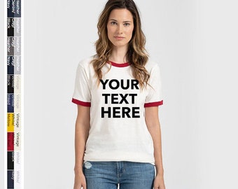 Custom Your Own Text , Logo, Personalized Soft Style T-Shirts, Tultex - Unisex Fine Jersey Ringer T-Shirt - 246