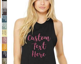 Custom Glitter Text Cropped Tank Top: Personalized Racerback Bella Canvas Top