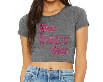 Custom Glitter Text Cropped Tee: Personalized Logo, Photo BELLA + CANVAS Crop Shirt