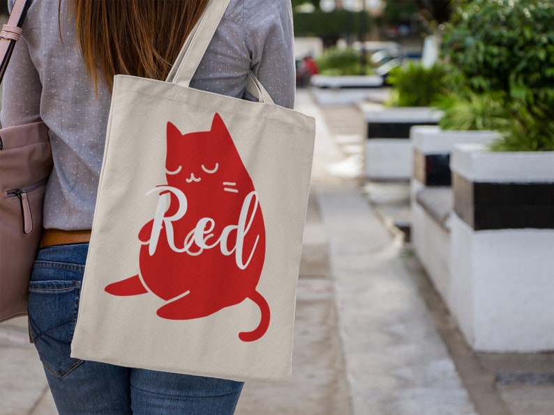 Cute Red Fat Cat Kitten Canvas Tote Bag fabric book Bag Market Bag Reusable Gift Bag