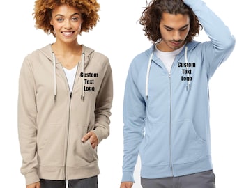 Custom Text Lightweight Zip Up Hoodie, Personalized Logo Photo Team Unisex Sweatshirt Jacket